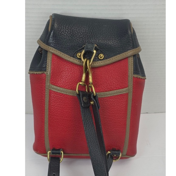 Dooney & Bourke Vintage Teton AWL Red Navy Leather Backpack Drawstring Bag - Picture 2 of 10
